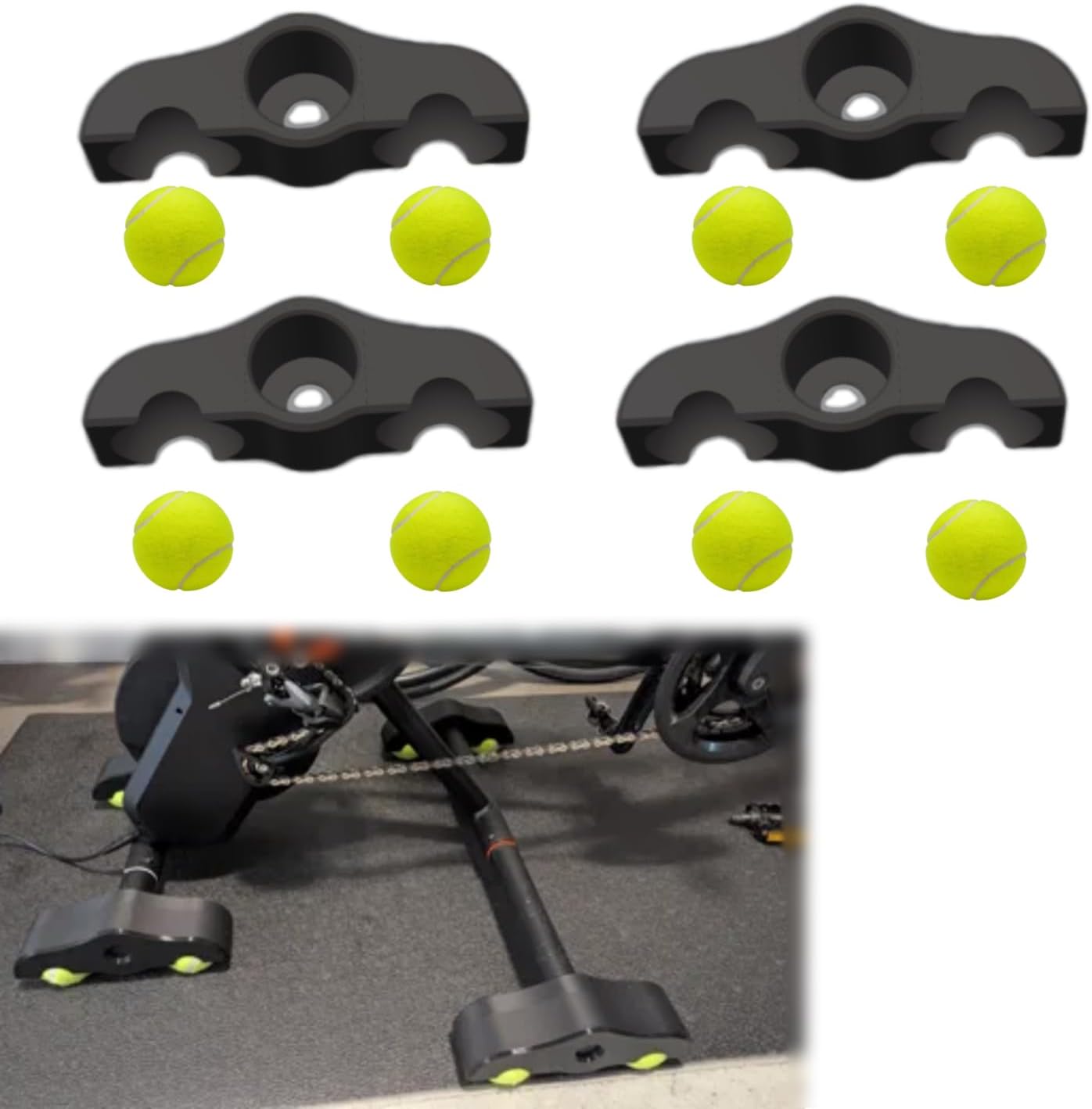 Rocker Feet Attachment for JetBlack Victory Bike Trainer with 4 Stabilizing Legs and 8 Anti-Slip Tennis Balls