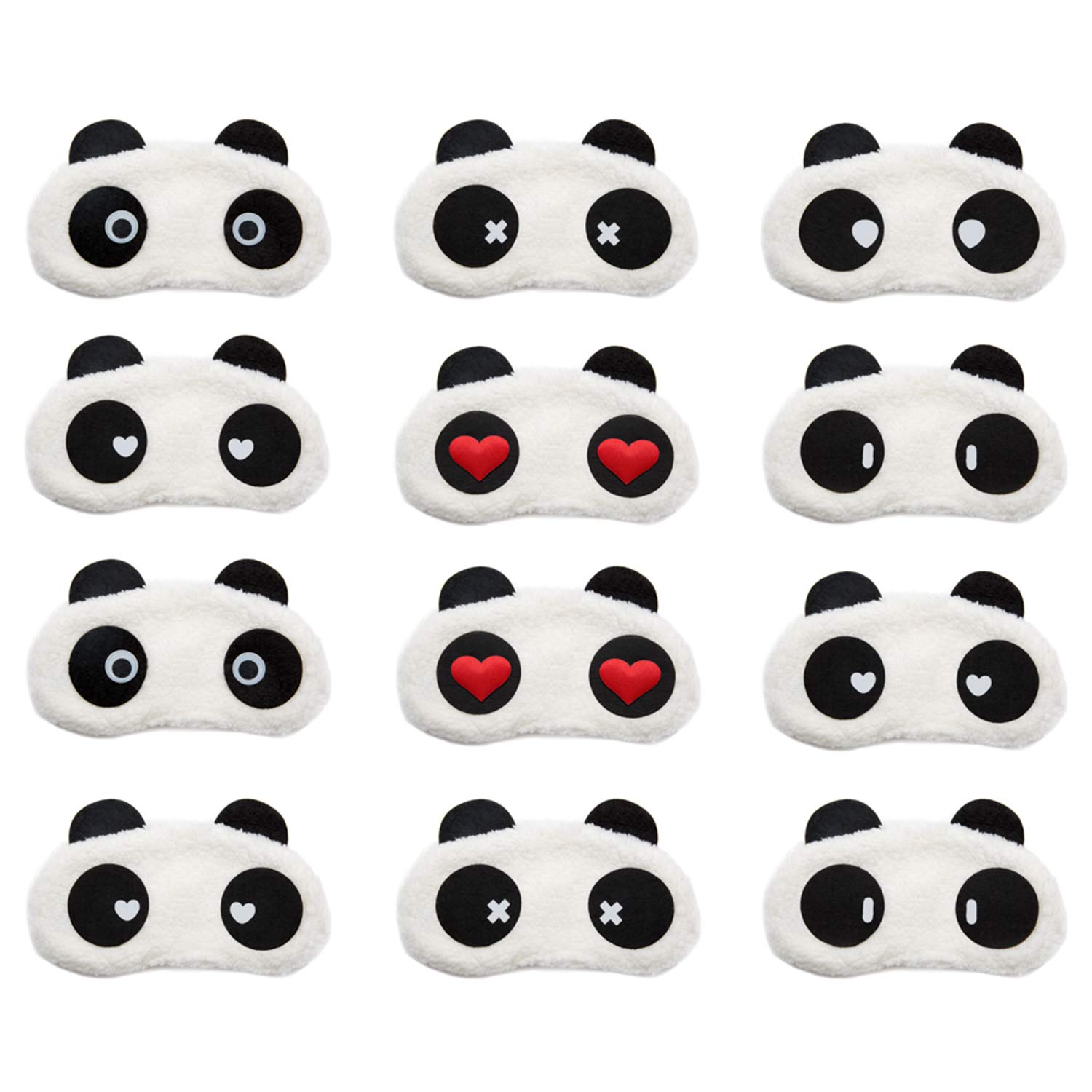 PROLOSO 12 Pack Sleep Masks Panda Blindfold Eyepatch Eyeshade with Elastic Strap Nap Cover