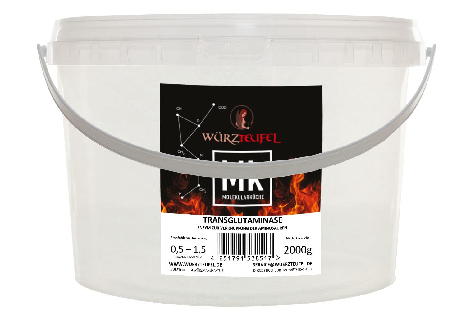 Transglutaminase. Natürliches TG - Enzym zum festigen nativen, aufgeschlossenen Proteinen. Zur Herstellung von Wurst, Schinken, Milchprodukte, Käse. PE - Eimer 2000g (2,0KG)