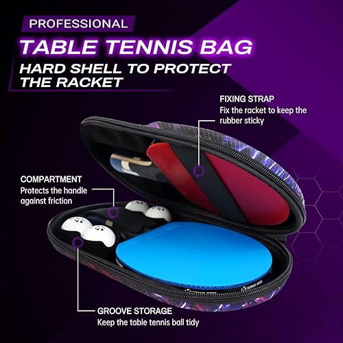 Miniatura 2 de Raquetas profesionales de ping pong, ligeras raquetas de tenis de mesa de fibra de carbono con hoja de 7 capas, esponja premium de 0.08 pulgadas,