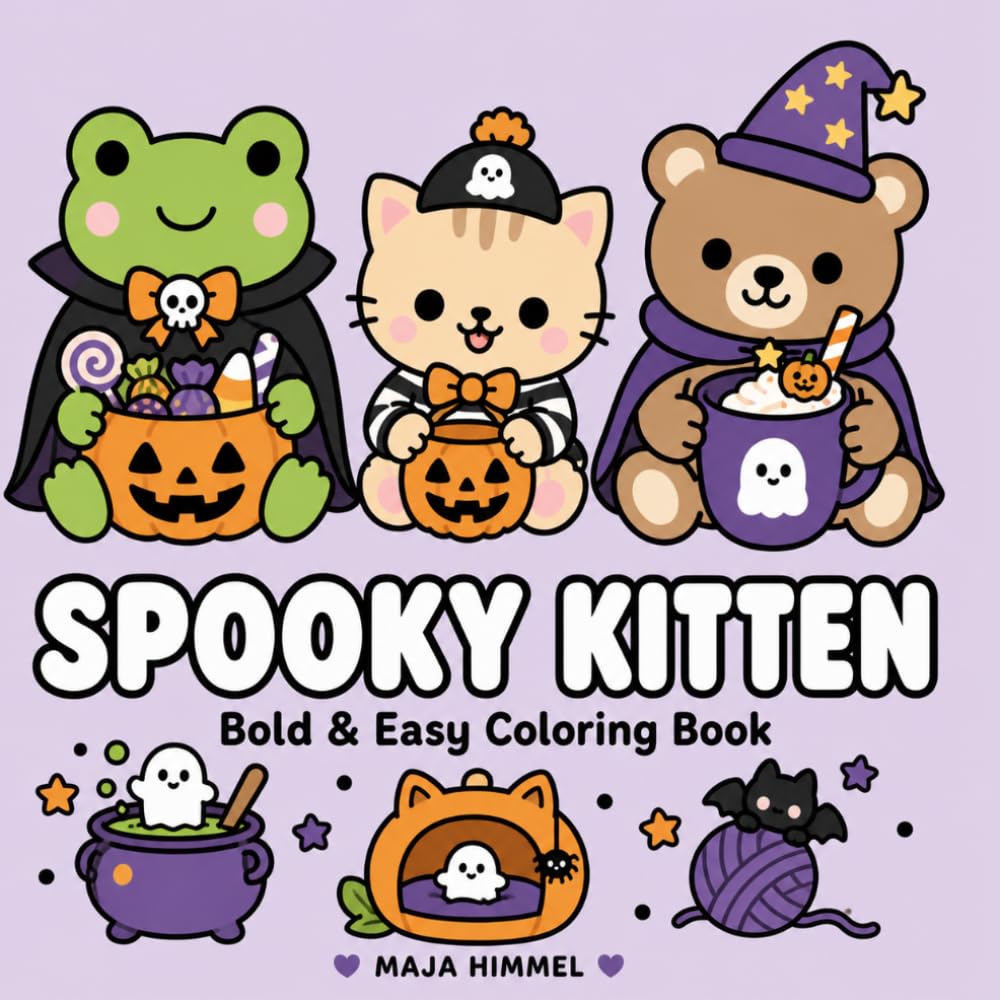 Spooky Kitten: Bold & Easy Coloring Book for Kids & Adults: Cute & Cozy Halloween Cat Coloring Pages for Relaxation (Spooky Animal Halloween Coloring Series)