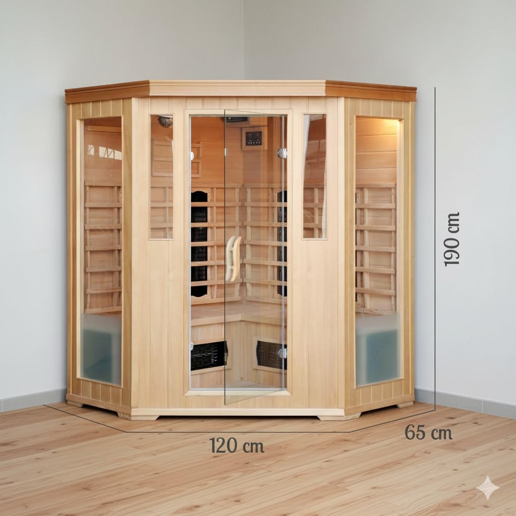 CONCEPT USINE | Cabine Sauna Infrarouge 3-4 Places en Bois Hemlock | Chaleur Sèche Économique | Chromothérapie 5 Lampes | 6 Diffuseurs Céramiques + 2 Carbones | Station LCD | Radio Bluetooth | 2340W