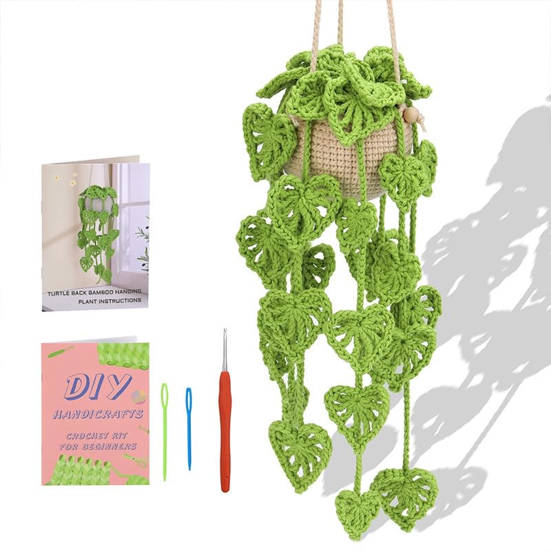 DanLingJewelry Green Colour Hanging Potted Plants Crochet Starter Kit with Step-by-Step Instructions Tutorials Decoration Plant Crochet Kit for DIY Knitting Supplies