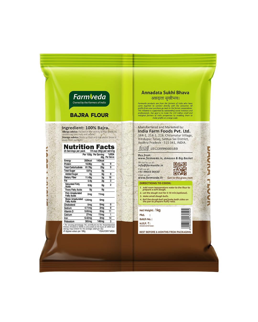 Farm Veda Bajra Flour - 1kg | 100% Natural Pearl Millet Atta | Gluten Free, Stone Ground, High Fibre | No Maida, No Preservatives | Healthy Multigrain Flour for Roti, Chapati & Indian Recipes - Image 2 thumbnail