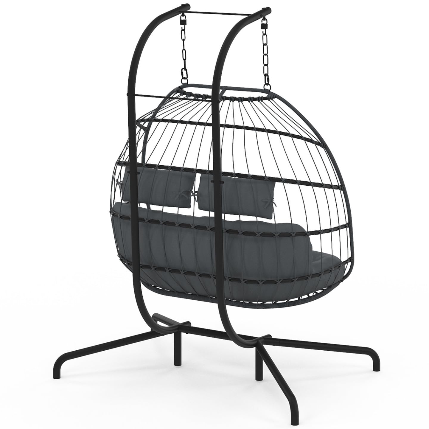 IDMarket - Fauteuil Oeuf Suspendu ajouré 2 Places Effet rotin Gris avec Coussin Gris