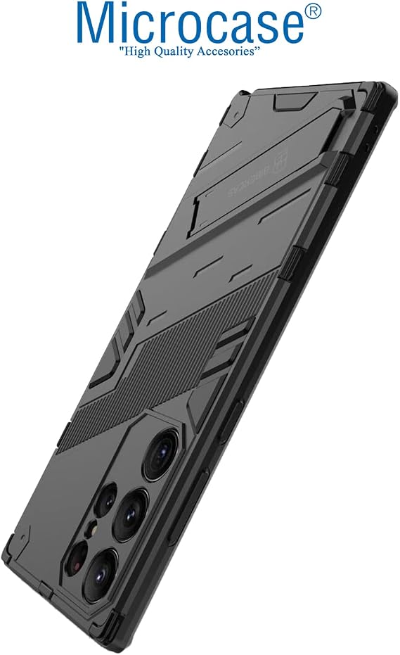 Microcase Samsung Galaxy S23 Ultra Matrix Serisi Armor Standlı Perfect Koruma Kılıf -Siyah AL3416