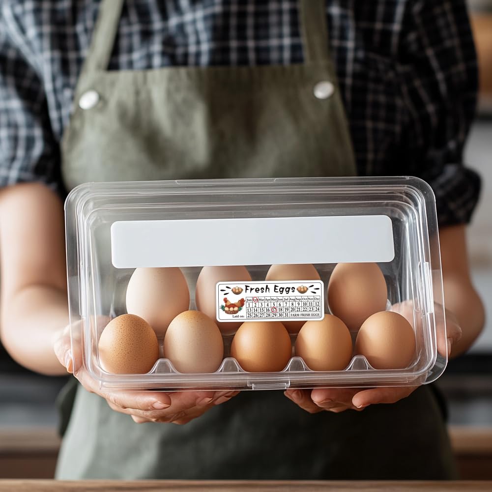 GOMAKERER 180pz Uova Di Fattoria Deposte Su Adesivi Data Raccolta Scrivibile, Etichette Adesive Per Cartoni Di Uova In PET 2.5x6.7cm Fresche Da Fattoria Di Pollo Per Contenitori Scatole Cartone - Foto 4
