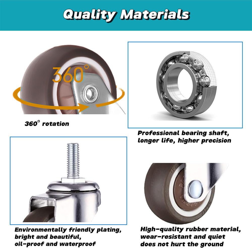Ruote Girevoli Poliuretano 4 Pollici 4 Ruote Girevoli Con Rullo In Poliuretano - Portata 700 Libbre Per Ruota - Cuscinetti A Rulli - 4" Carrellino Con Ruote