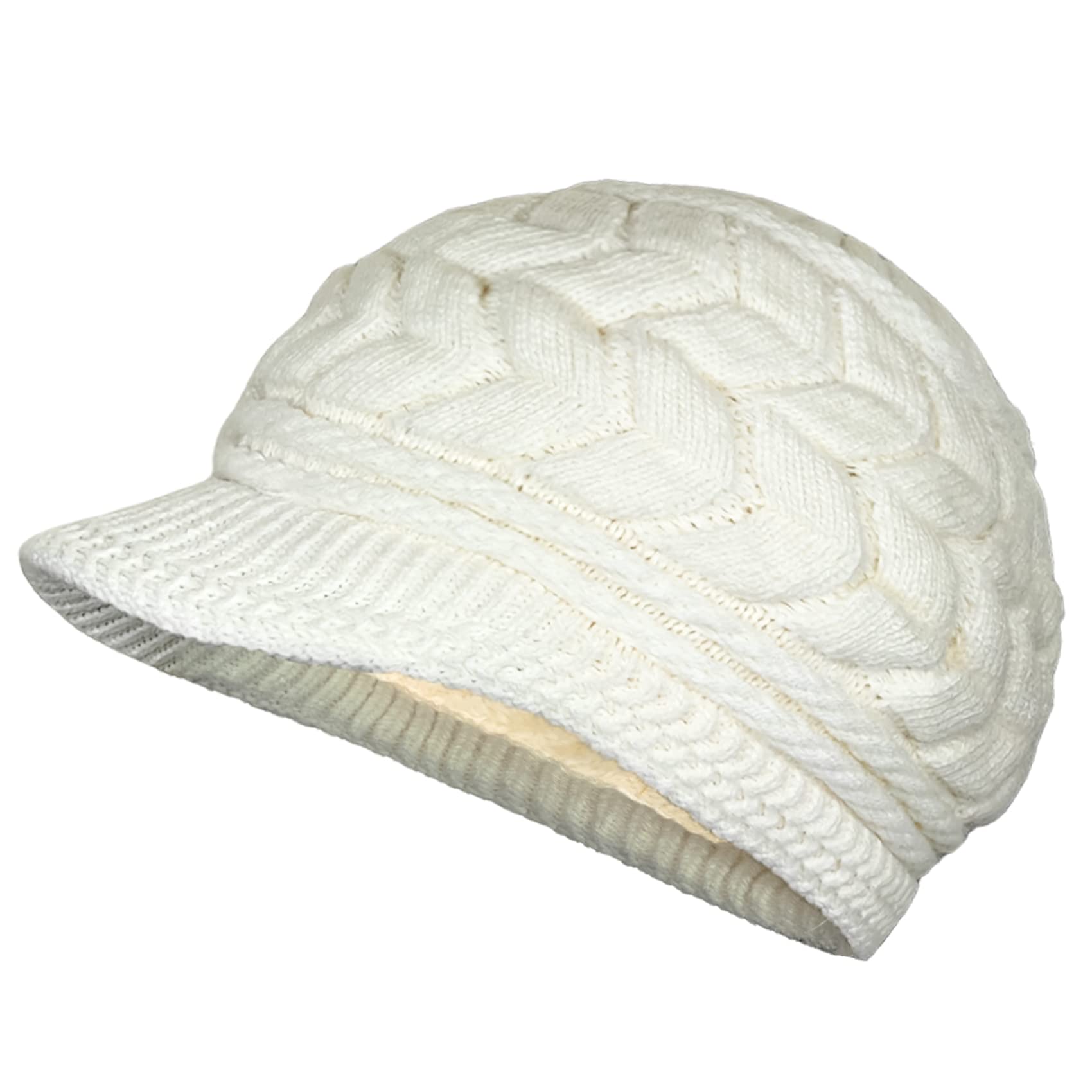 Ausuaya Women's White Warm Hat For Winter, Wool Knit Beanie With Visor, Newsboy Cap With Warm Fleece Lined Gb-Ws-H1 (Uk, Alpha, M, )