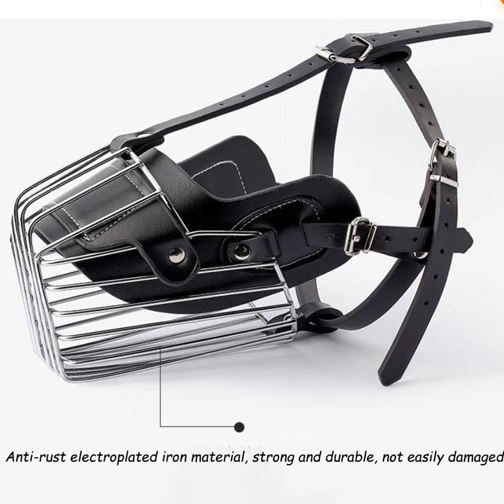 Bozal para Perro Bozales Anti-Morder Transpirable Cesta de Metal para la Cara para Perros Anti Morder y Ladrar,Correa de Cuero Ajustable Adecuada para Perros gigante Grandes medianos de 15-50kg o más