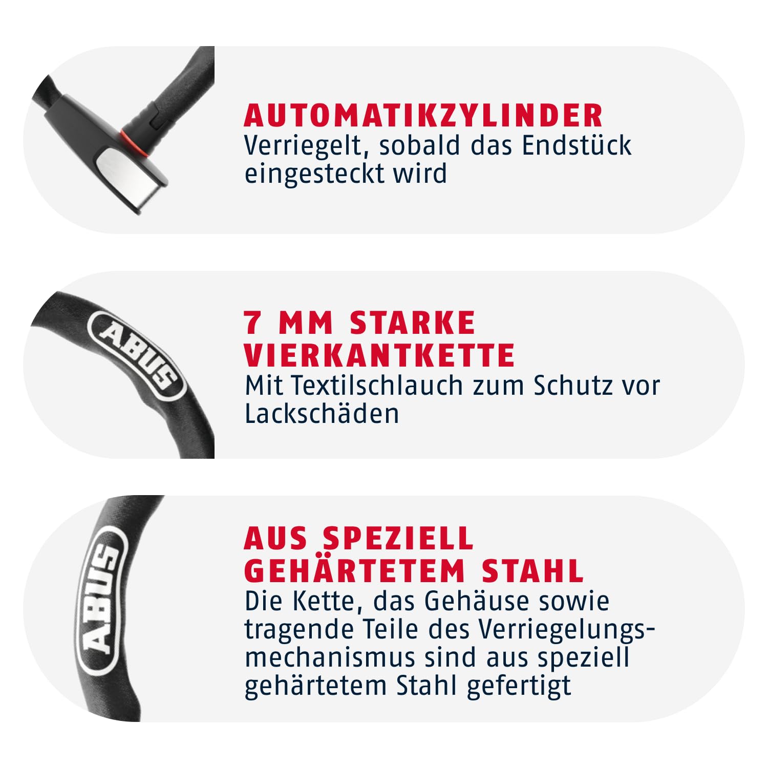 ABUS Kettenschloss Steel-O-Chain 8807K – Flexibles Fahrradschloss aus gehärtetem Stahl – ABUS-Sicherheitslevel 8