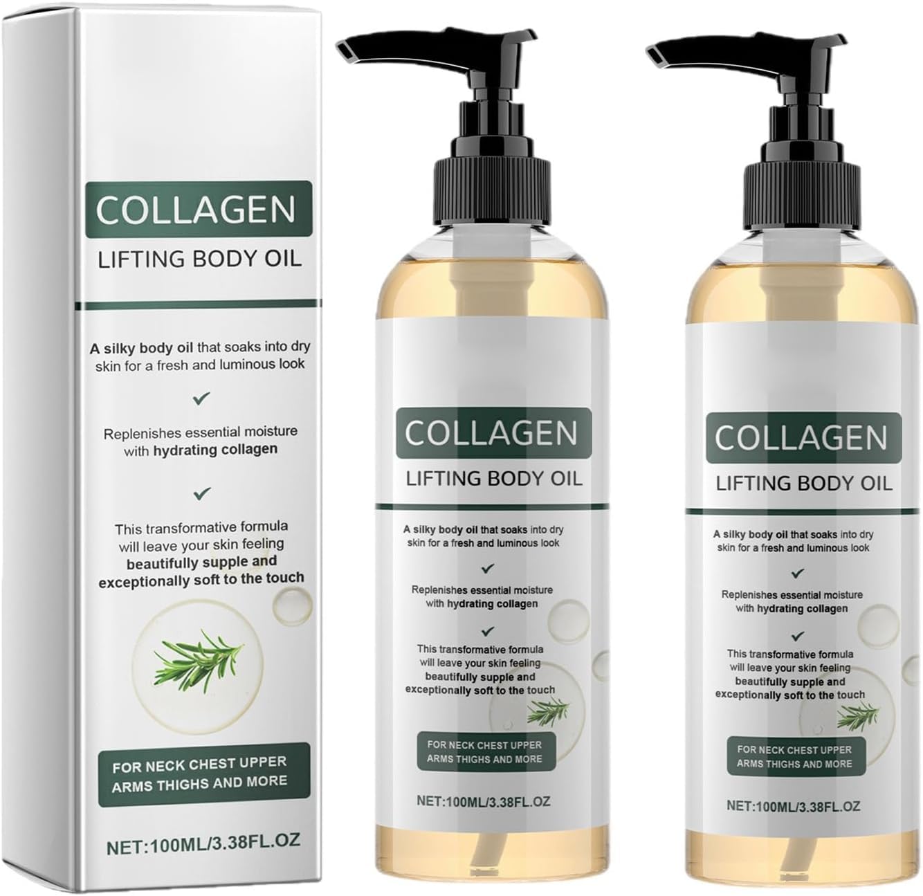2PC Huile Corporelle Raffermissante Et Hydratante,Huile Corps Au Collagène Pour Femmes,Body Oil Liftante Au Collagène,Pour Cou,Poitrine,Bras Et Cuisses,Soin Corporel Anti-Âge,Kiuiom