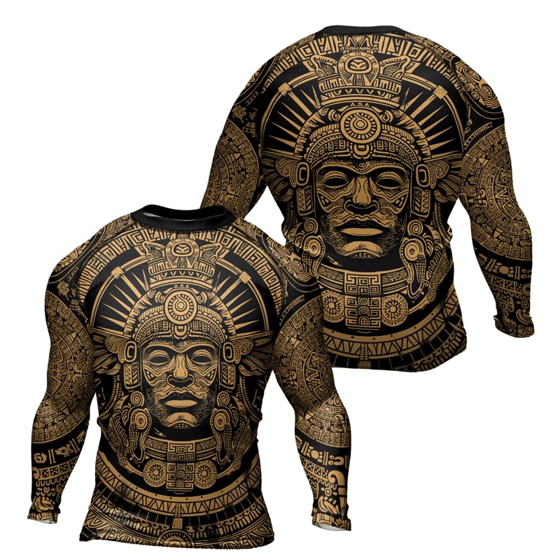 Men's Aztec Rash Guard for MMA BJJ Long Sleeve Athletic Compression Shirt Rash Guard Men Jiu Jitsu