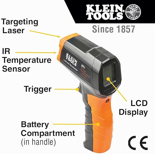Miniatura 3 de Klein Tools Termómetro infrarrojo IR1, pistola láser digital es un termómetro sin contacto con un rango de temperatura de -4 a 752 grados Fahrenheit
