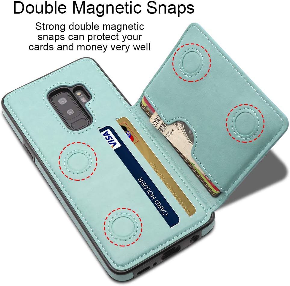 LakiBeibi Galaxy S9 Plus Case with Card Holders, Dual Layer Lightweight Slim Leather Wallet Card Slot Flip Galaxy S9 Plus Case with Screen Protector for Samsung Galaxy S9 Plus 6.2 Inch (2018), Mint