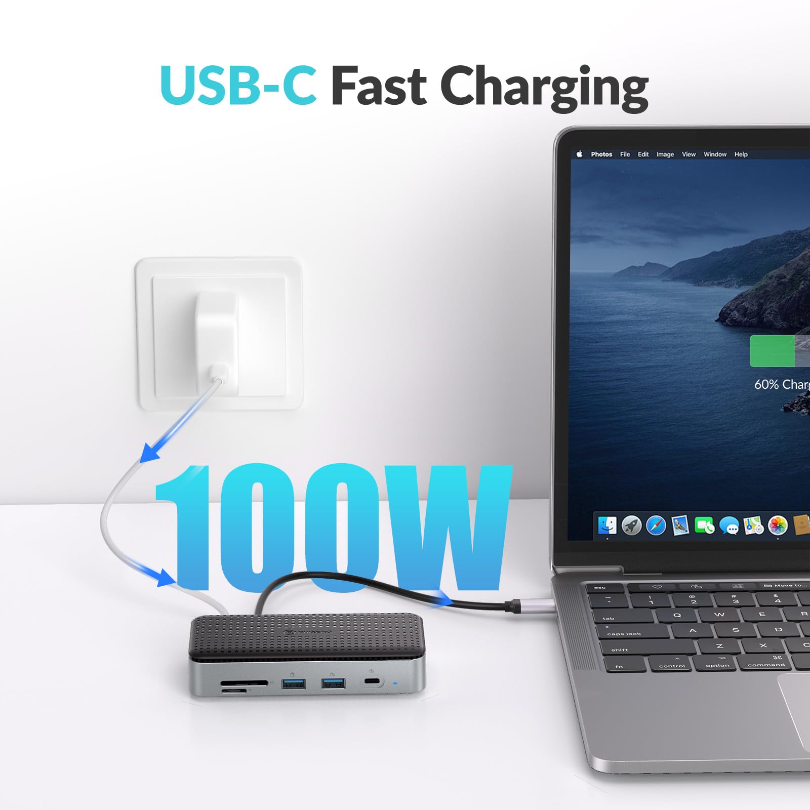 PHIXERO Stacja dokująca USB C 11 w 1 z obudową M.2 NVME SATA, koncentratorem USB-C z portami danych 10 Gb/s USB-C i USB-A, 4K HDMI, 100 W PD, 3 dane USB 3.0, Ethernet, MicroSD i TF, do laptopów i