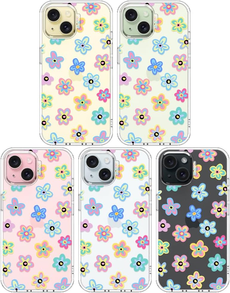 MOSNOVO Case for iPhone 15, [Buffertech 6.6ft Military-Grade Drop Protection] [Anti Peel Off Tech] Clear TPU Bumper Phone Case Cover Design - Groovy Flower - Image 3