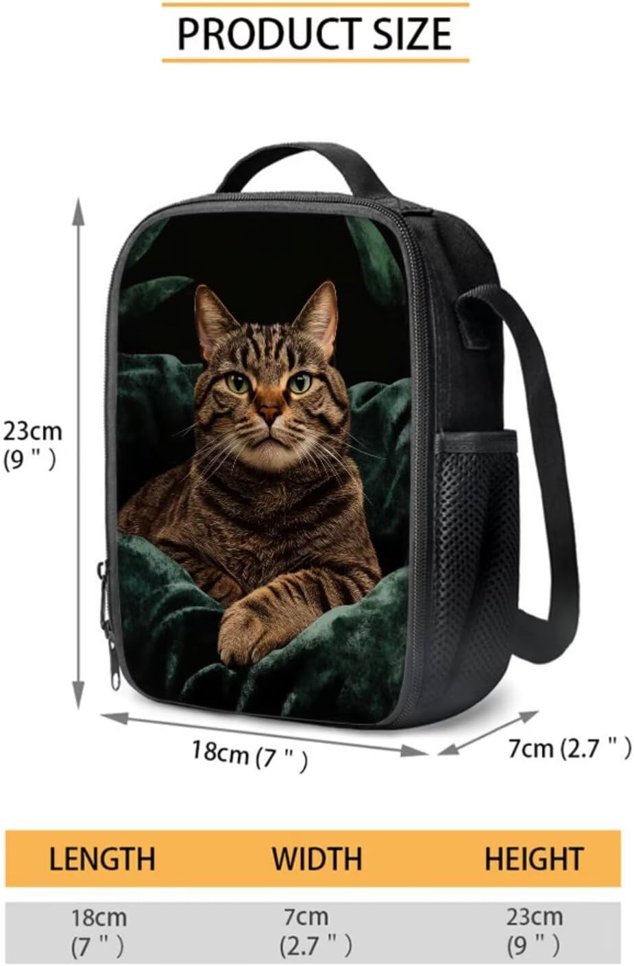 Tabby Cat Print 4 Pcs Schoolbag Set for Boys Girls 17 Inch Kids Backpack Daypack with Insulated Lunch Box Pencil Case Adjustable Water Bottle Carrier Bag for Student Bookbags