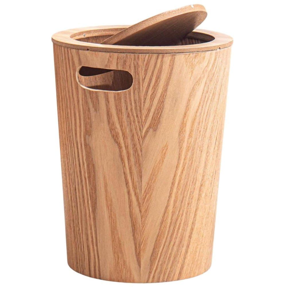 Baokuan Wood Color Wooden Kitchen Trash Can Bin With Swing Lid Garbage Bin Decorative Wastebasket Garbage Can Kitchen Basket For Bedroom Bathroom Office