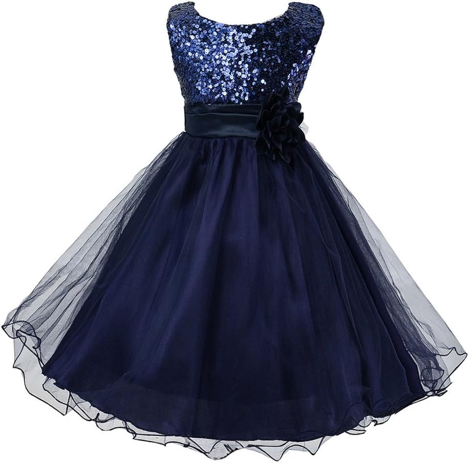Little Girls' Sequin Mesh Tull Dress Sleeveless Flower Party Ball Gown
