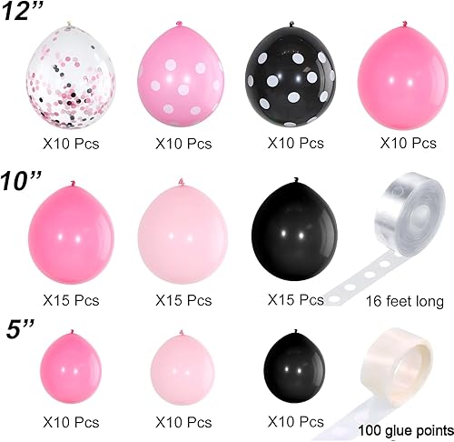 Miniatura 2 de Kit de arco de guirnalda de globos de ratón de 117 piezas, globos de lunares rosas y negros con puntos de pegamento de tira de guirnalda para