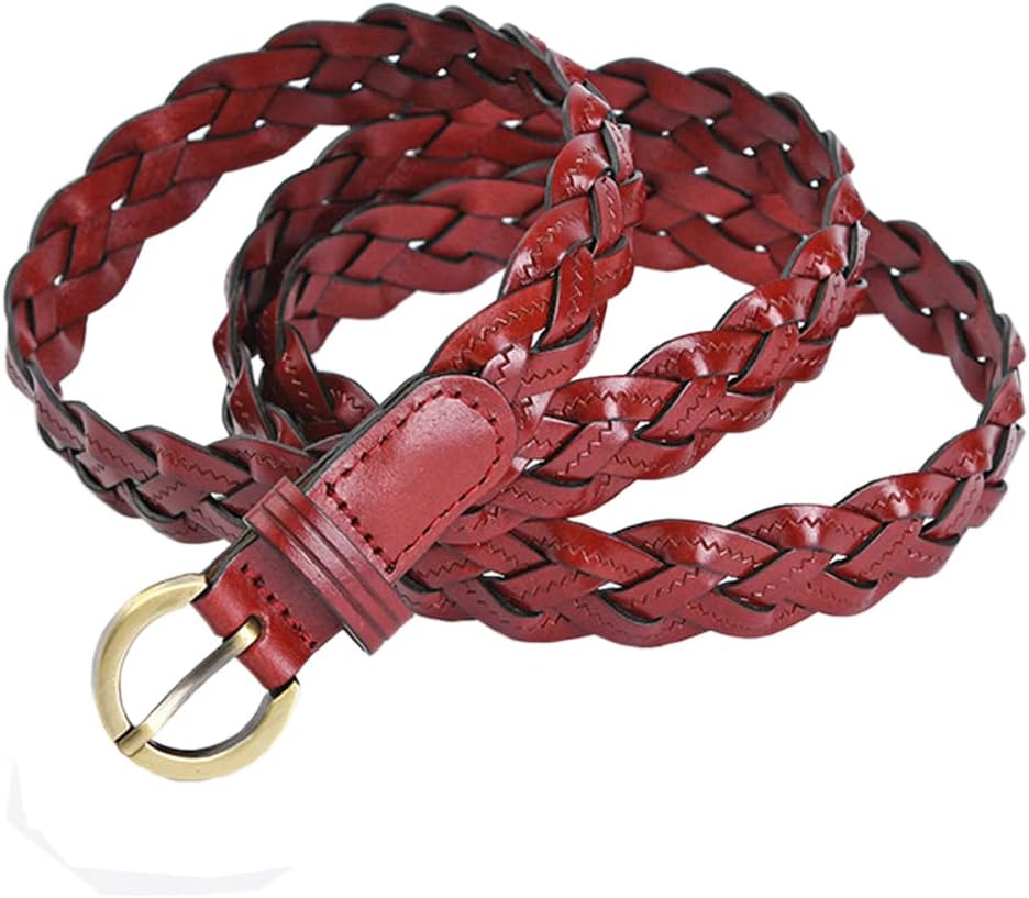 2 Pieces Braided Leather Belt for Women, 20mm Wide Vintage Dresses Waist Belt with Pin Buckle