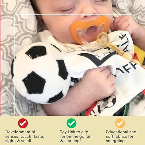 Miniatura 5 de Baby Jack & Co - Manta de felpa sensorial de 10 x 10 pulgadas, juguete de etiqueta para bebés, juguetes de cochecito de bebé, aprender formas,