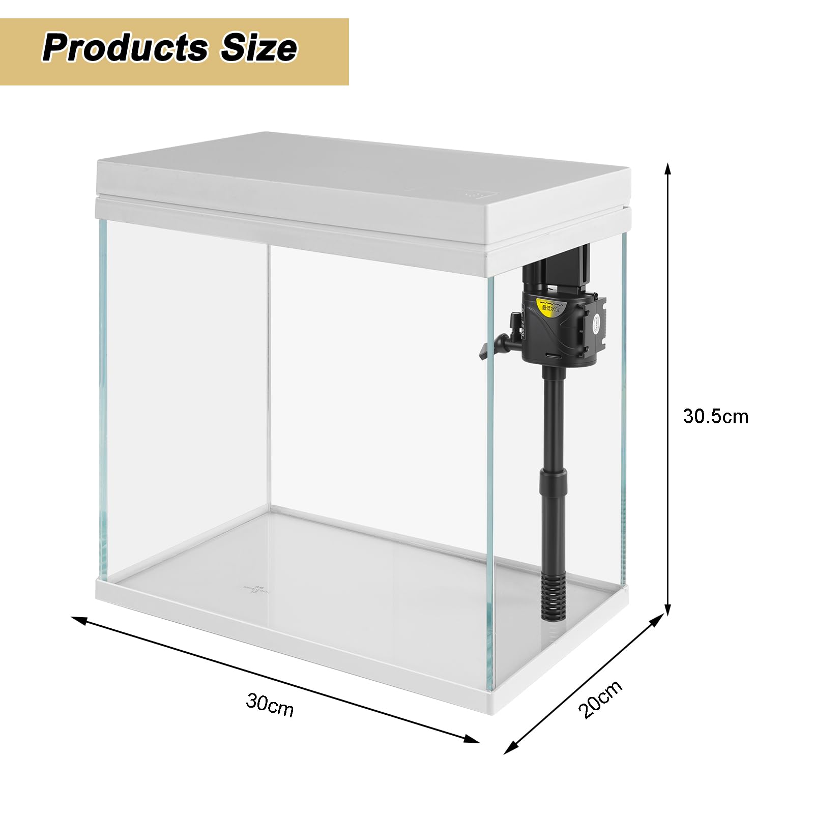 Petit aquarium en verre de 17 l avec filtre et lumière, kit tout-en-un carré en verre avec pompe pour poissons rouges, betta, crevettes, blanc (XM-320)