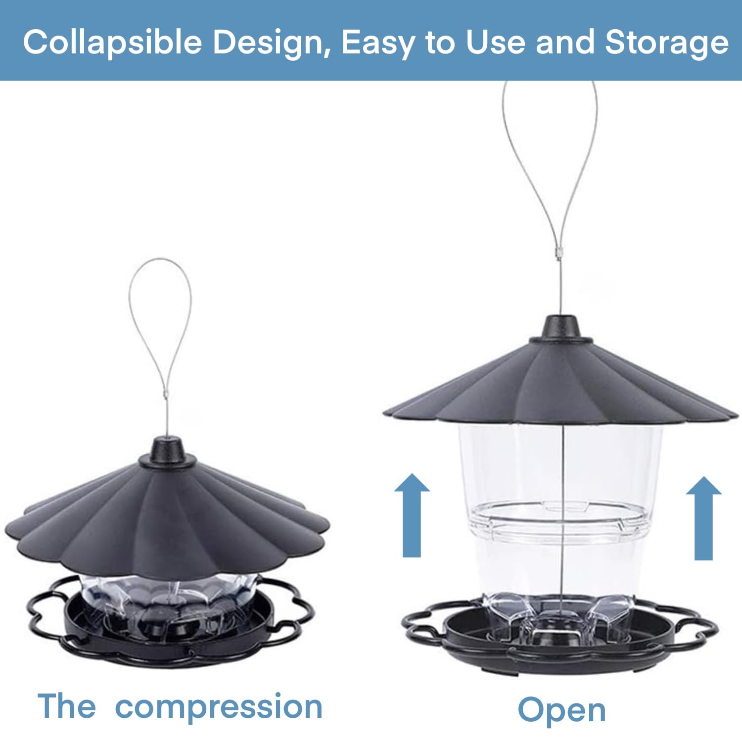 WLLKOO Bird Feeder, Bird Feeders for Outside Outdoors Hanging Birds Feeder Adjustable Feeder with Sturdy Wire and Roof - Image 3