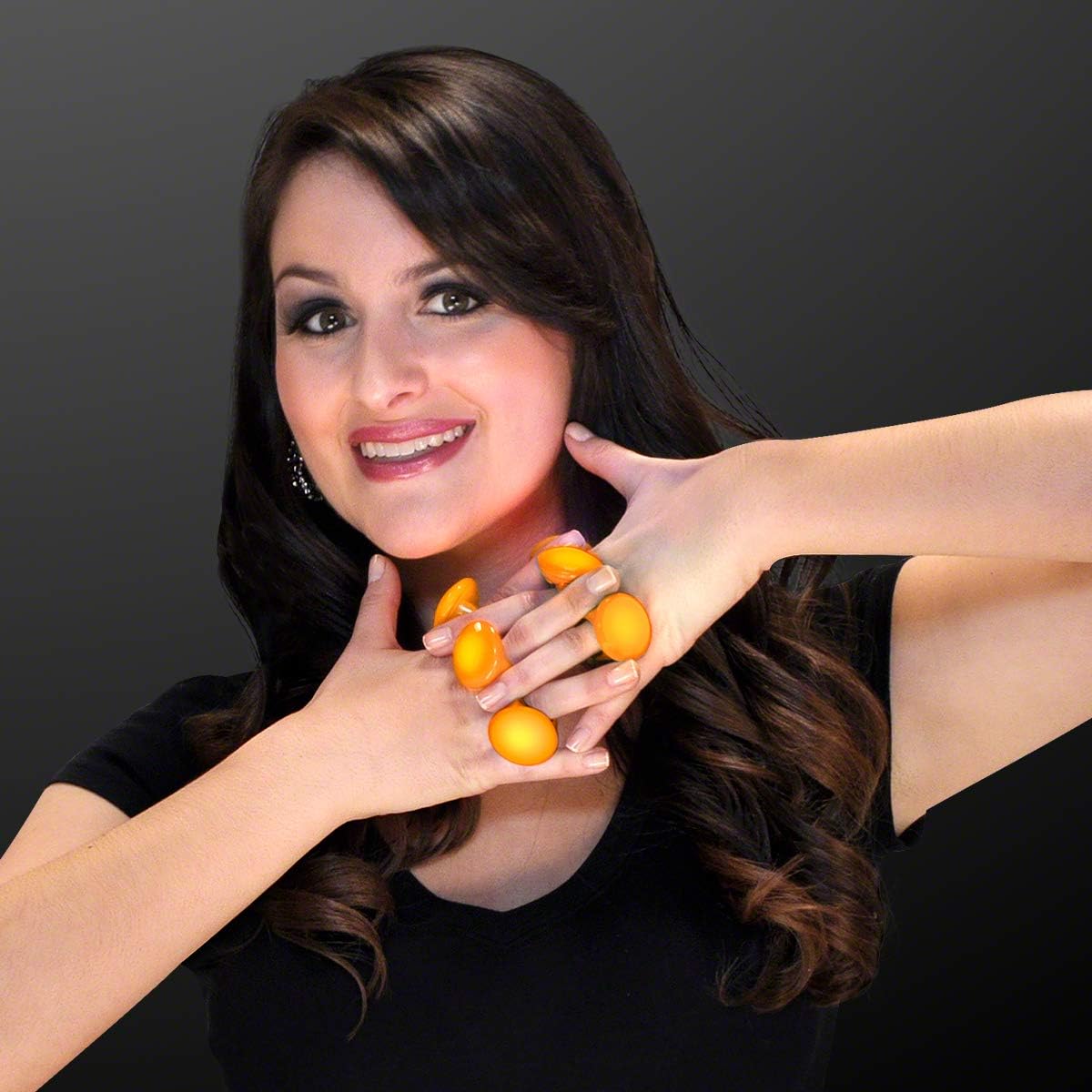 FlashingBlinkyLights Light Up Orange Glowing LED Ring (Set of 12)
