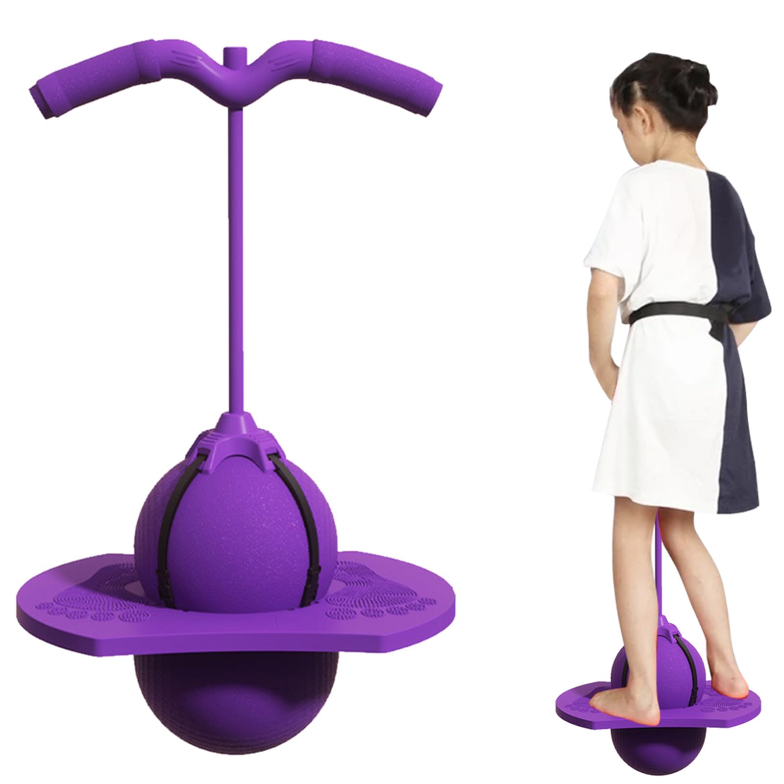 Palla rimbalzante per bambini: palla rimbalzante con pompa a bastone, tavola alta con presa forte, esercizio per l'equilibrio dei bambini, divertimento all'aperto per ragazzi e ragazze.