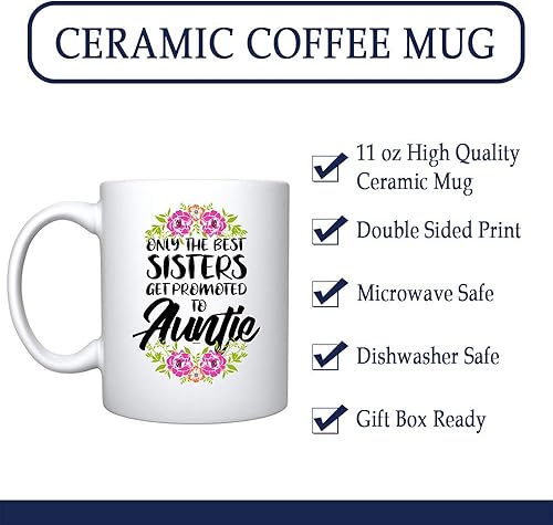 Miniatura 3 de Veracco Taza de café de cerámica con texto en inglés "Only The Best Sisters Get Promoted to Auntie Surprise" para anuncio de embarazo, regalo