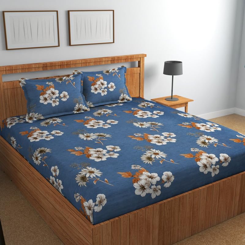 Image of Florida Polycotton Bedsheet (Rose Dark Blue, Double)