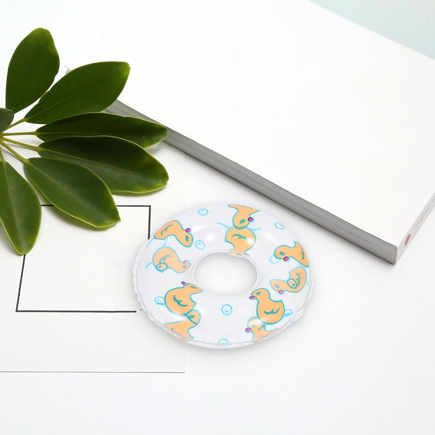 Veemoon 15pcs Mini Inflatable Rings Swimming Pool Toys Kids Swimming Rings Mini Pool Cartoon Print Miniature Home Decorations Dollhouse Ornaments