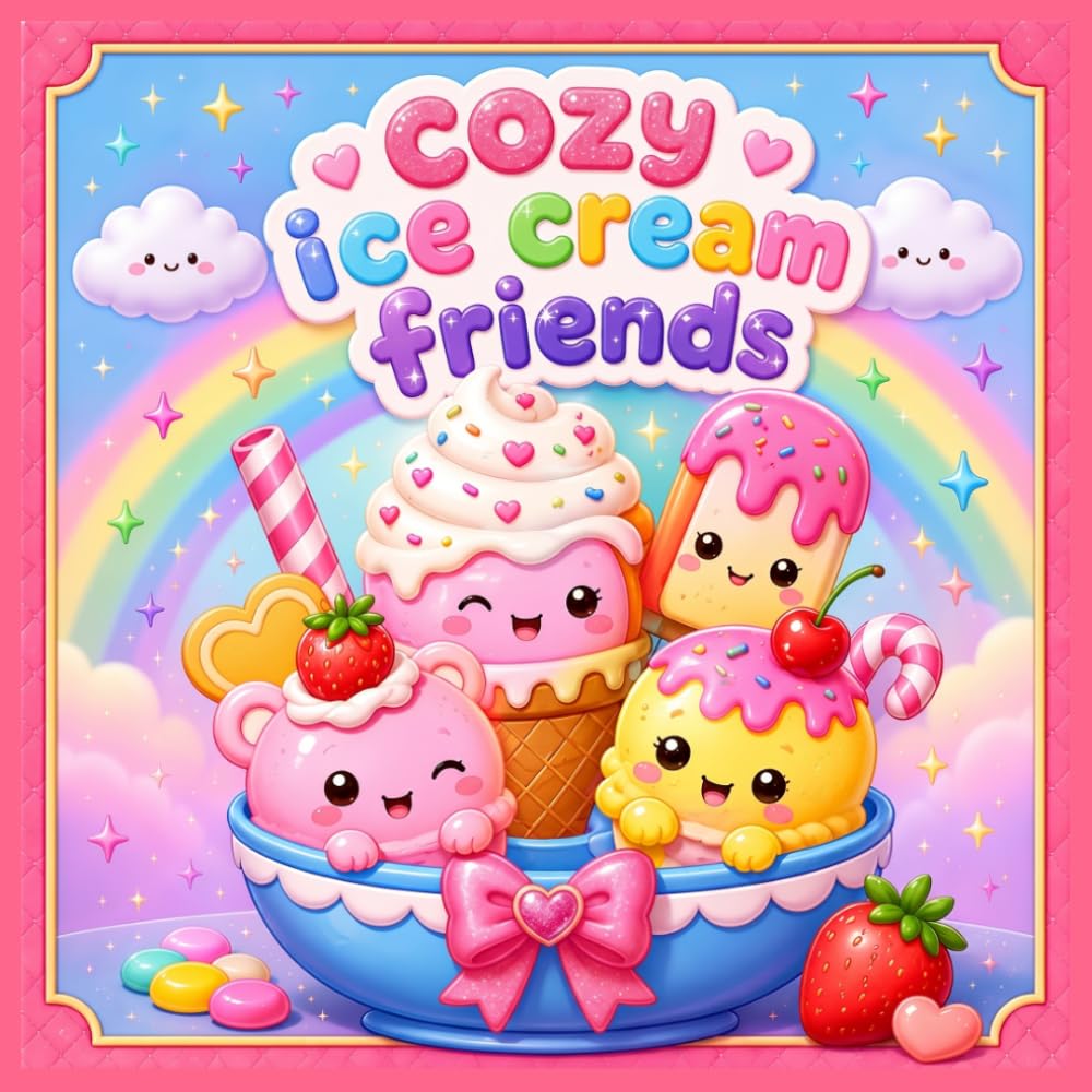 Cozy Ice Cream Friends Coloring Book: Cute & Cozy Kawaii Coloring Pages Filled with Sweet Ice Cream Characters, and Relaxing Fun for Kids, Teens, and Adults
