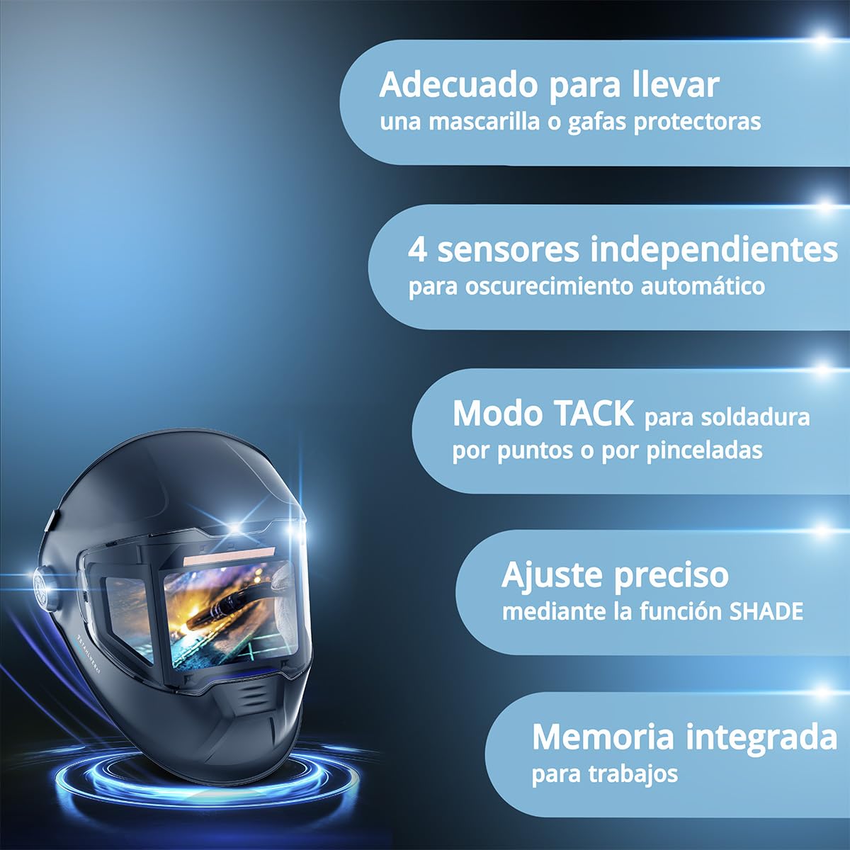 STAHLWERK Casco de Soldadura automático 3 en 1 Split – True Colour, oscurecimiento automático DIN 4-14, Clase óptica 1/1/1/1, Memoria de Trabajos, Campo de visión de 180° 116 x 81 mm, máscara