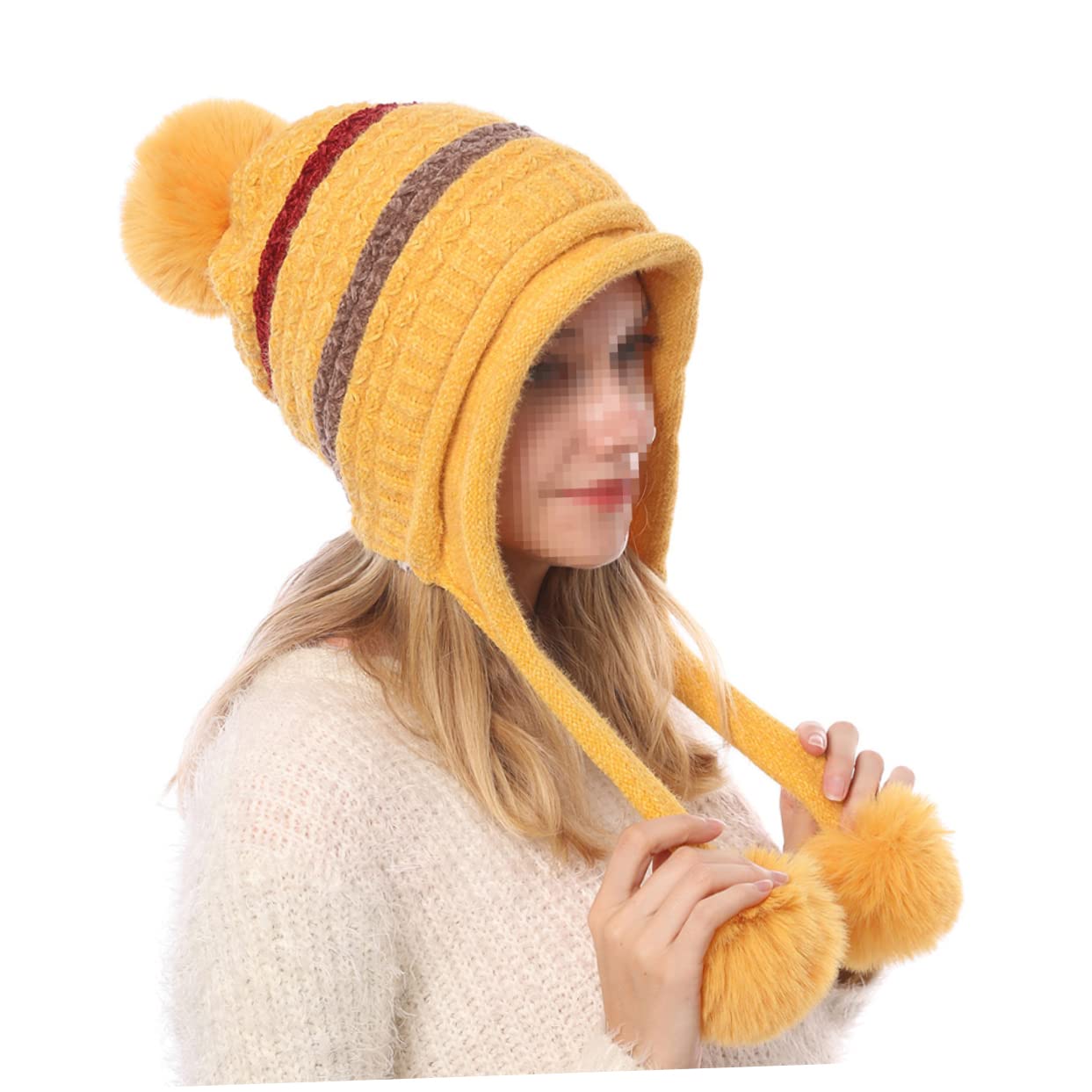 SHERCHPRY 2piezas Gorro De Lana para Mujer Pompones Sombrero Cálido para Esquiar y Actividades Al Aire Diseño Ligero y Elástico Color Amarillo