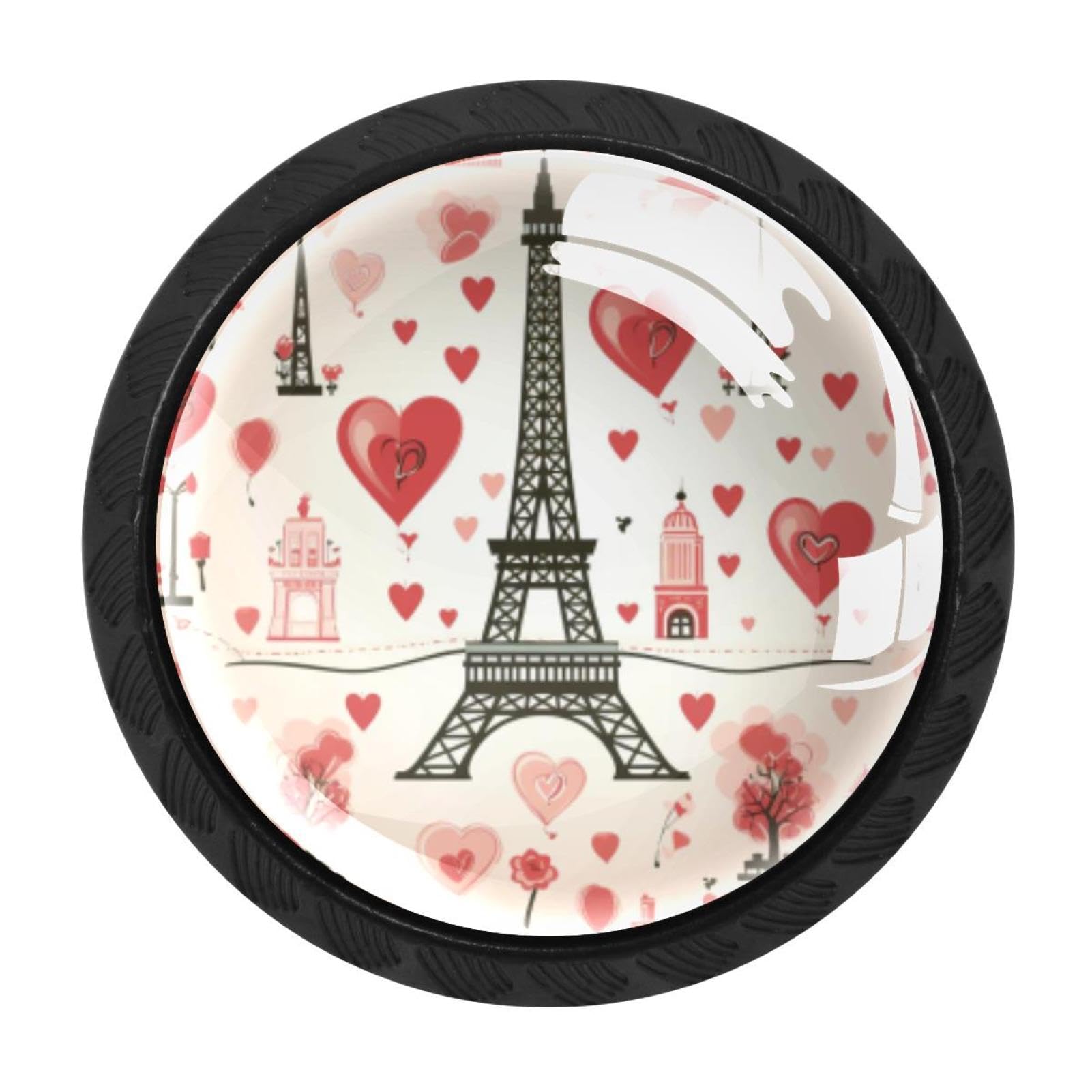 Chenzzzz Multicolored 01 4 Pieces Dresser Knobs Eiffel Tower Valentine's Day Drawer Knobs Cabinet Knobs Pull Handles For Home Kitchen Office