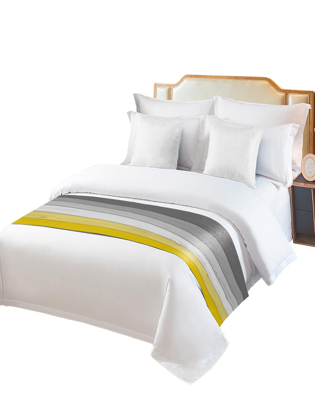 Yellow Grey Ombre Bed Runners for Queen Size Bed, Decorative Bed Throws for Foot of Bed, Farmhouse Aesthetics Gray Wooden Bed Runner Sofa Throw Bedding Scarf Protector Slipcover for Bedroom/Hotel