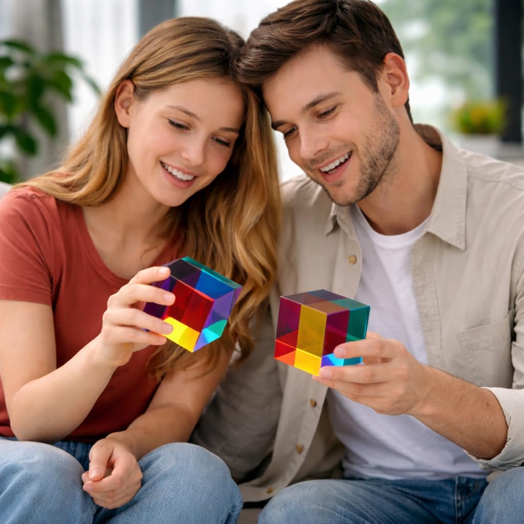 QYUGO® Color Cube in Acrylic (50mm) – Acrylic CMY Color Mixing Desk Toy | STEM Educational Gift for Kids & Adults, Stress Relief Puzzle & Unique Home Office Decor