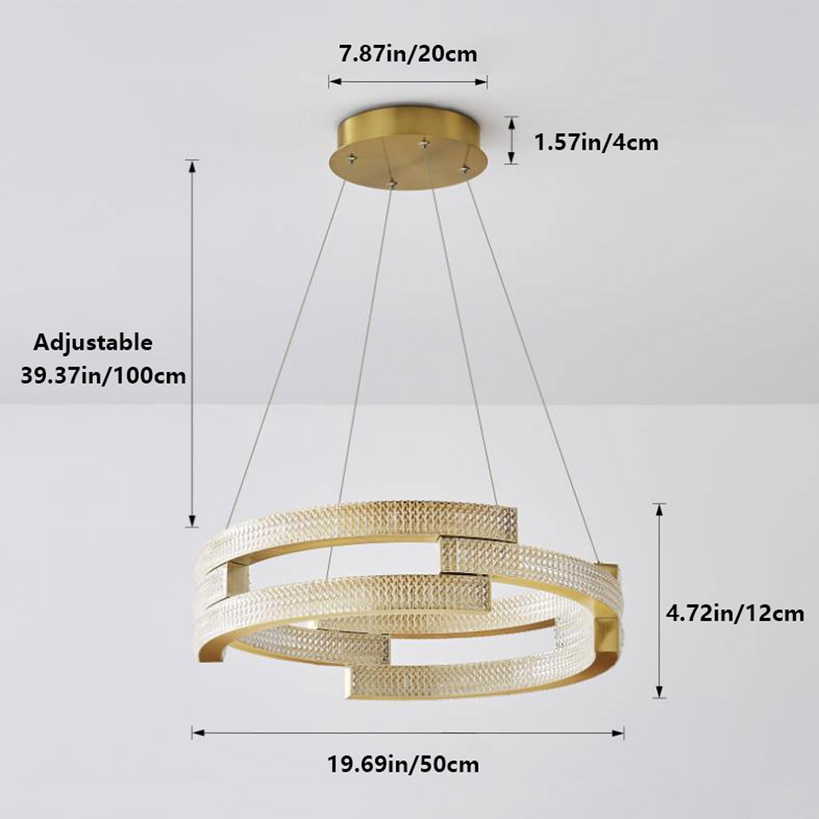 Lampada a sospensione moderna a LED di grandi dimensioni per camera da letto, 50 cm, circolare, in acrilico, per isola cucina, lampadario a sospensione dorato,adatto per ufficio,cucina,sala da pranzo