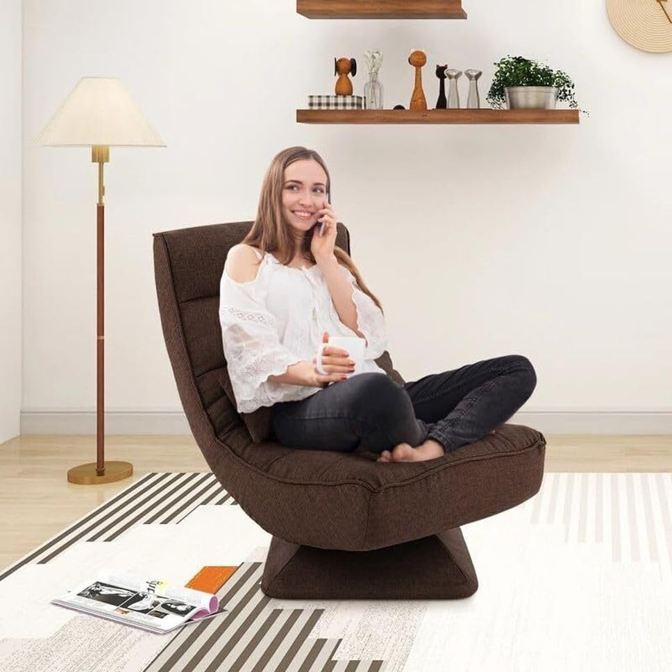 Image of Modern Single Seater Lounge Chair with Thick Cushioned Seat & Backrest | Soft Fabric Upholstery | Comfortable Accent Recliner Style Chair for Living Room & Bedroom, Color: Brown