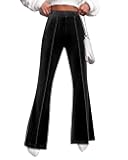 GRAPENT Flare Velvet Pants for Women High Waisted Wide Leg Stretch Elastic Waist Pull On Trousers Front Seam Slacks