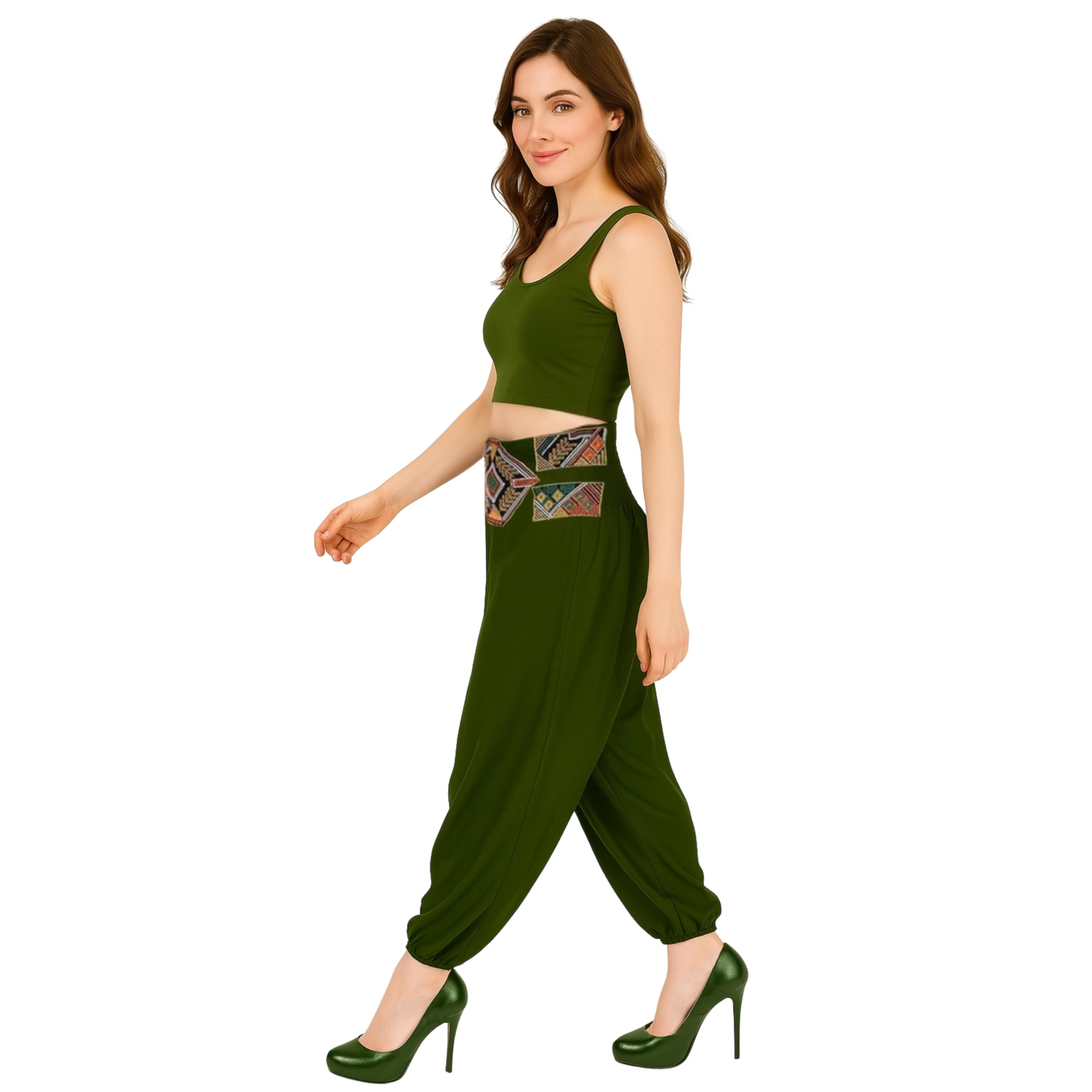 LUJOSO Harem Pants for Women | Stylish Afghani Salwar | Women's Rayon Fabric Pants Loose Fit for Yoga & Dancing | Waist Size 22 to 42 Inches, Free Size (in, Alpha, M, Regular, Green) 3