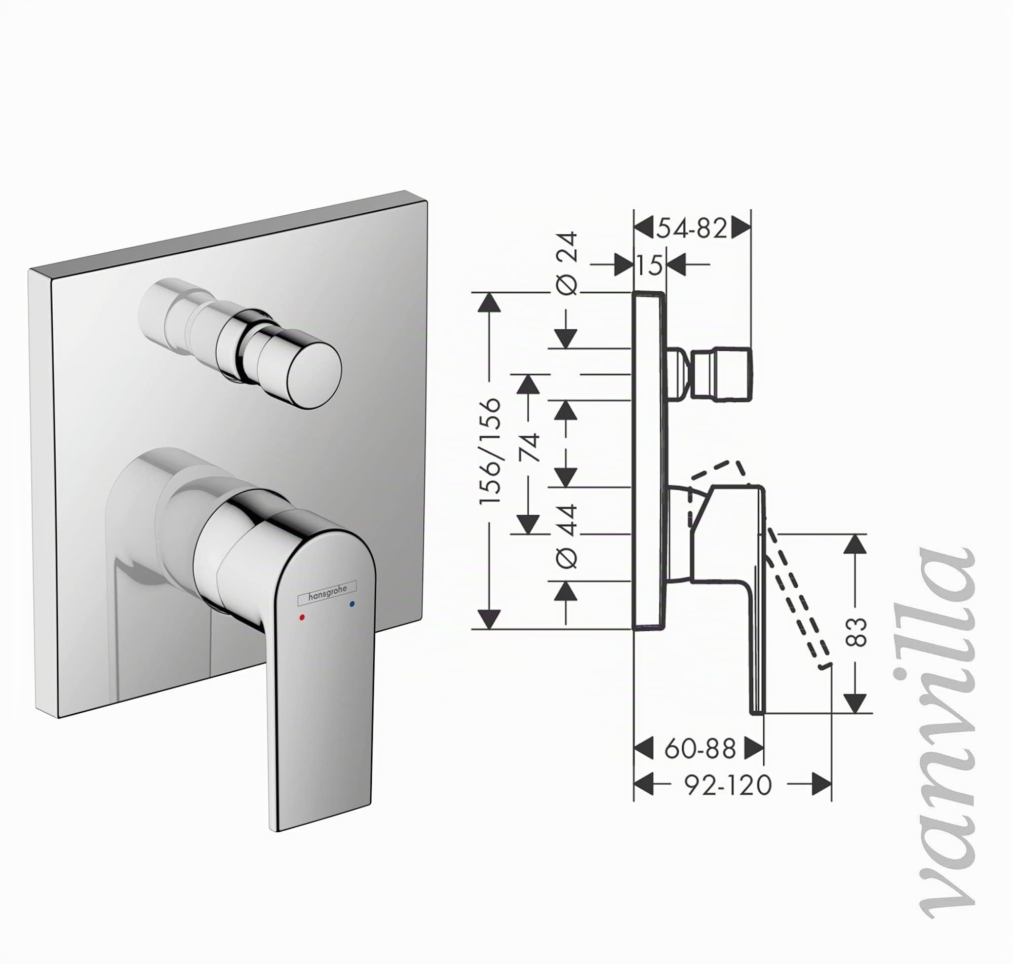 vanvilla Duschsystem Unterputz mit Duscharmatur Hansgrohe poliert HG32-ob