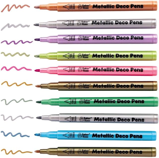 Baker Ross AX379 Multi Purpose Metallic Deco Pens - Pack of 10, For Kids Colouring, Painting Kits and Arts and Crafts Projects