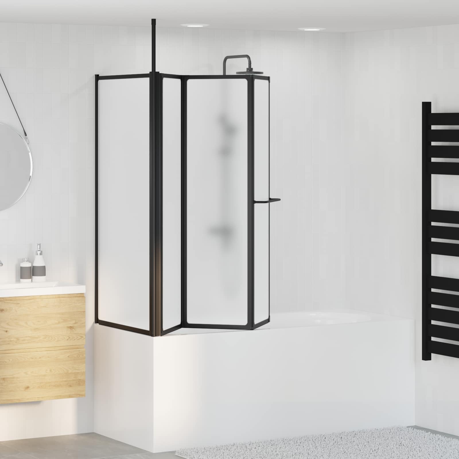 Mampara de ducha de 120 x 70 x 137 cm, plegable, color blanco, aluminio, para baños pequeños, mampara de ducha, accesorio de bañera, protección contra salpicaduras plegable