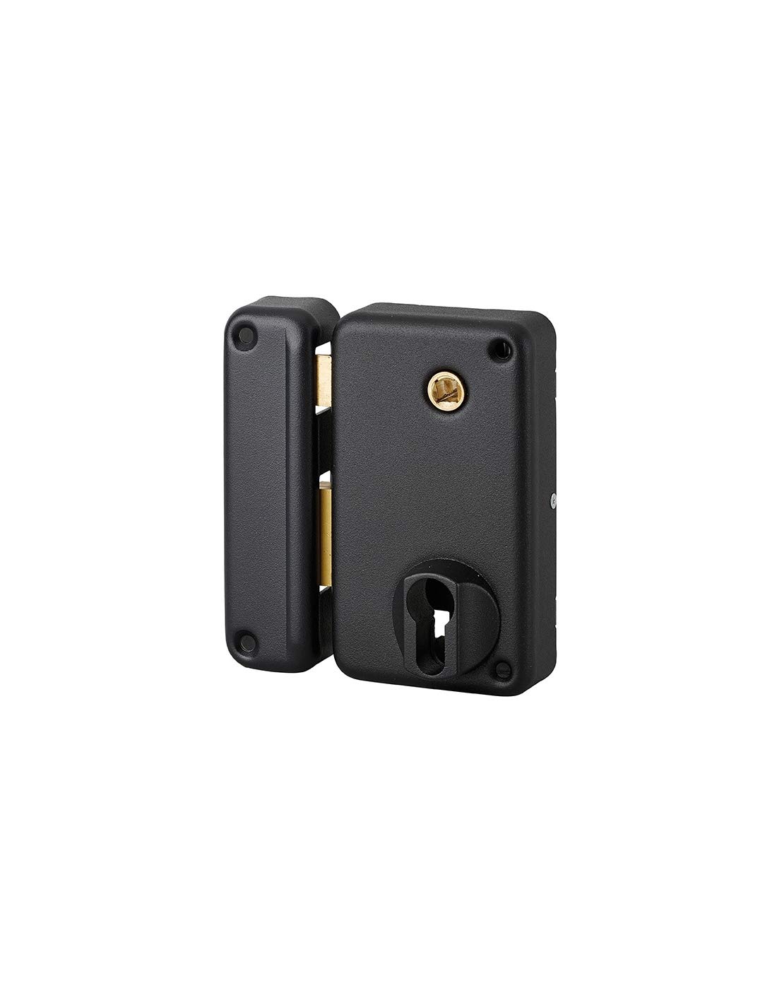 THIRARD - Cerradura de Superficie Vertical de Doble Entrada con Manija para Puerta Principal - Izquierda - Eje 45 mm - 75 x 130 mm - Negro - Caja y Contrachapado de Acero - Mecanismo de 2 Vueltas