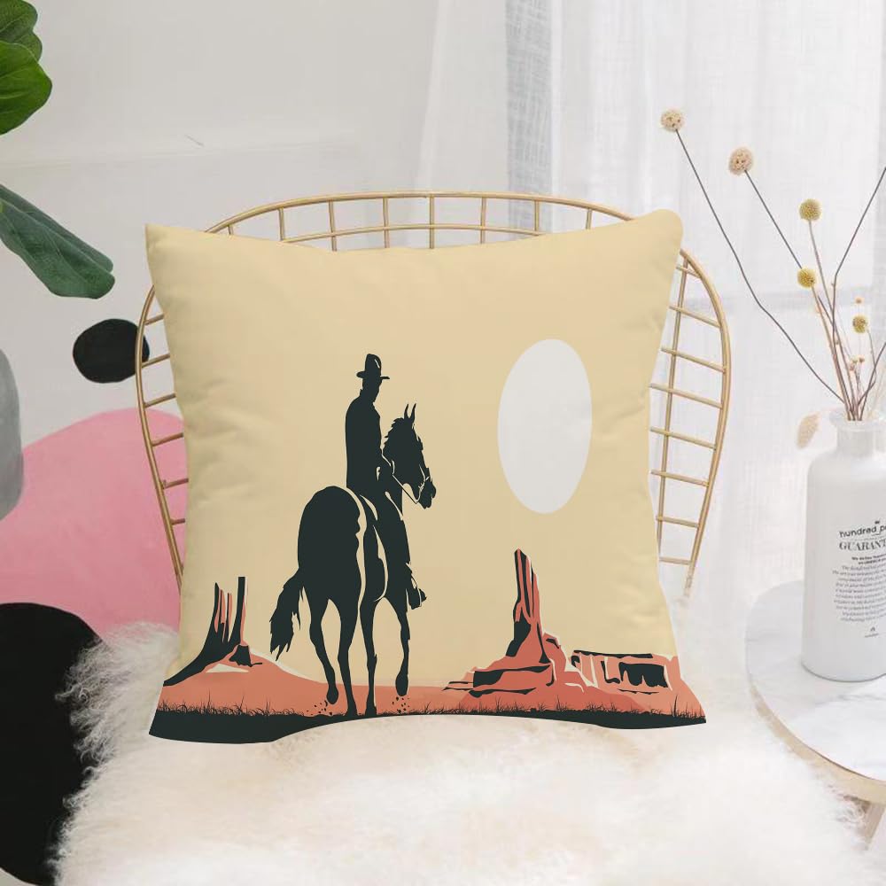 HYOSXW Cushion Cover,Throw Pillow Case Home Decorative for Living Room Bedroom Sofa Chair 16X16 Inch,Horizontal cartoon illustration of prairie with hero of the wild West leaves in,Pillowcase 40X40cm