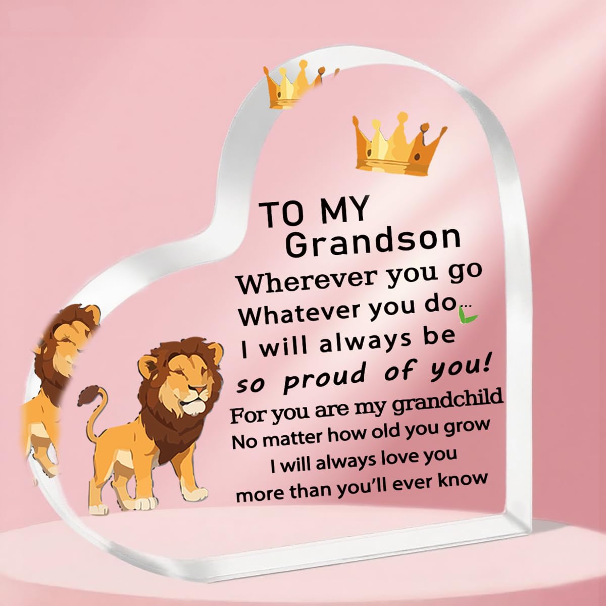 ToVii Grandson Gifts Grandson Heart Shaped Acrylic Plaque Grandson Birthday Gifts from Nany Grandad,Grandson Christmas Graduation Gift Ideas